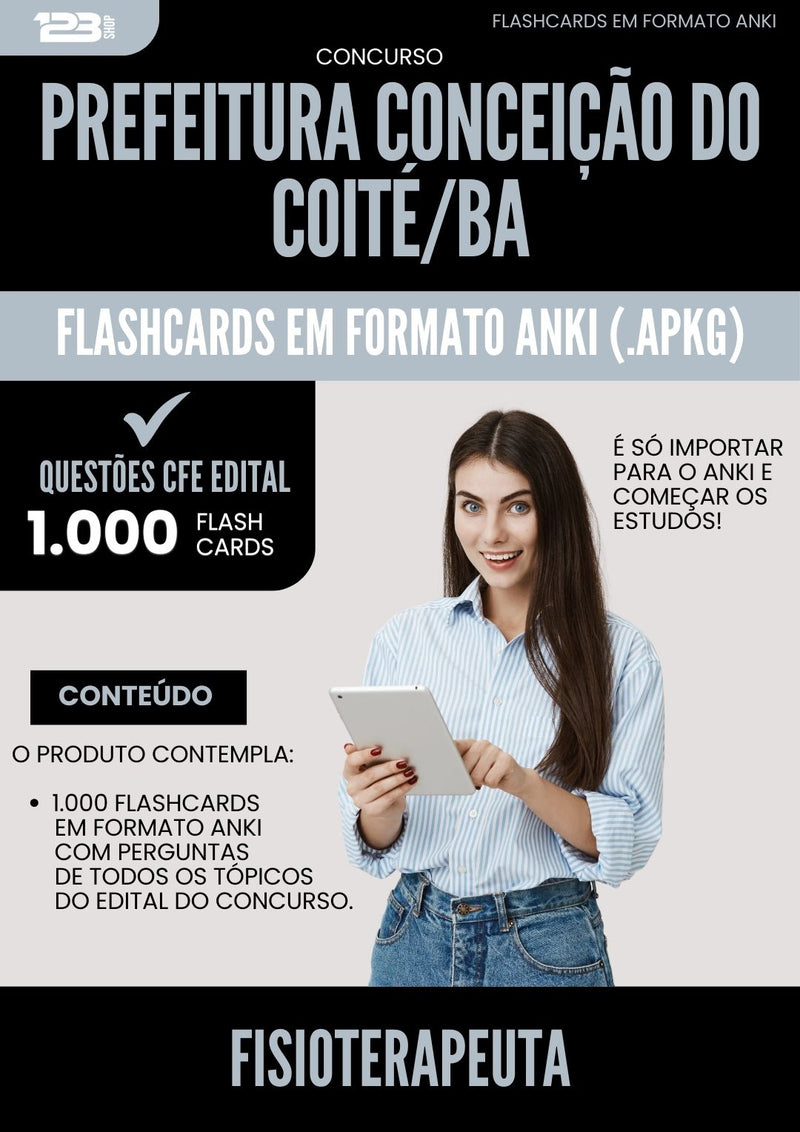 Flashcards para Concurso Fisioterapeuta da Prefeitura Conceicao Do Coite Ba 2025 - 1.000 Flashcards de Acordo com Edital