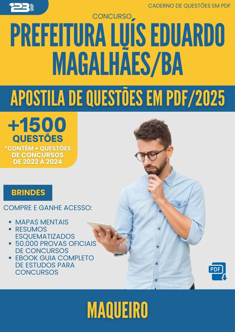 Apostila de Questões para Concurso Maqueiro da Prefeitura Luis Eduardo Magalhaes Ba 2025 - Mais de 1.500 Questões