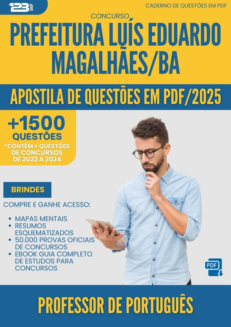 Apostila de Questões para Concurso Professor De Portugues da Prefeitura Luis Eduardo Magalhaes Ba 2025 - Mais de 1.500 Questões