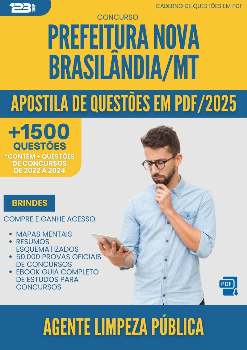 Apostila de Questões para Concurso Agente Limpeza Publica Nova da Prefeitura Brasilandia Mt 2025 - Mais de 1.500 Questões