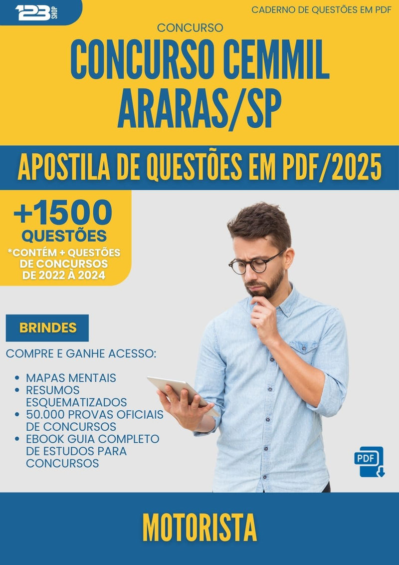 Apostila de Questões para Concurso Motorista Cemmil da Prefeitura Araras Sp 2025 - Mais de 1.500 Questões