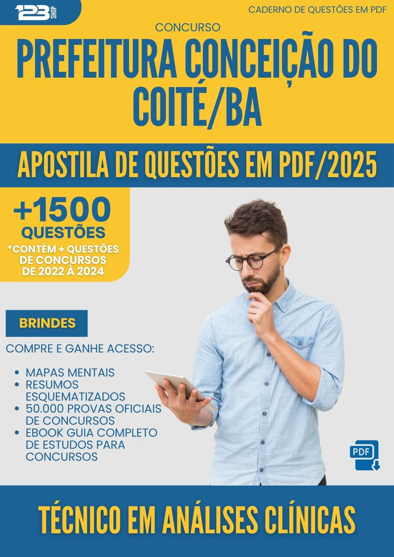 Apostila de Questões para Concurso Tecnico Em Analises Clinicas da Prefeitura Conceicao Do Coite Ba 2025 - Mais de 1.500 Questões