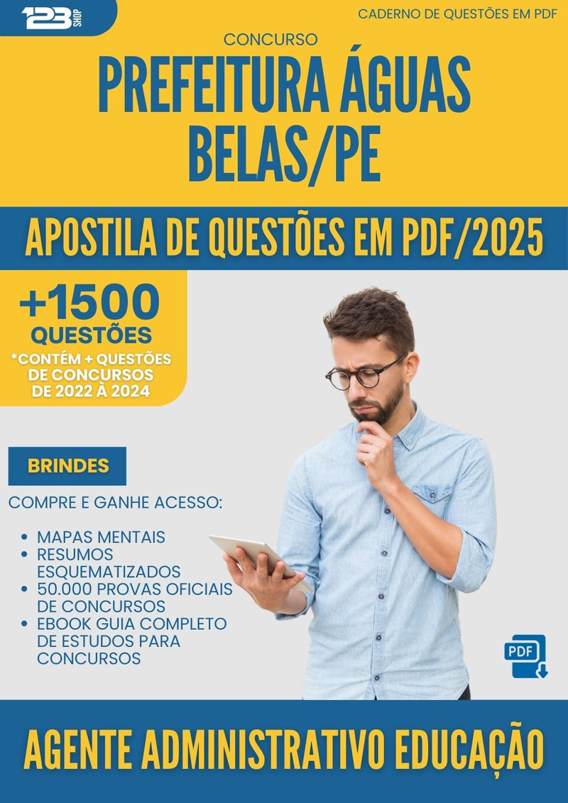 Apostila de Questões para Concurso Agente Administrativo Educacao da Prefeitura Aguas Belas Pe 2025 - Mais de 1.500 Questões