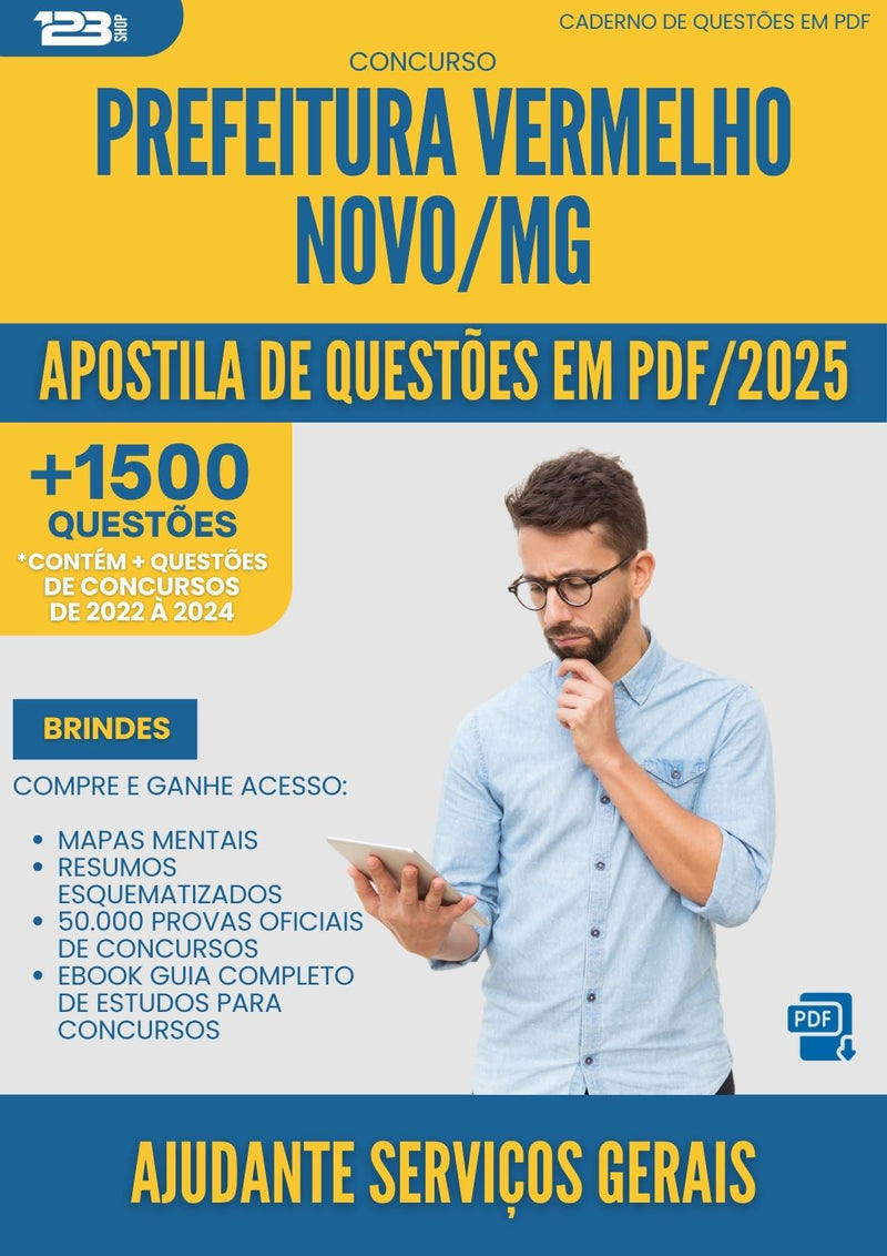 Apostila de Questões para Concurso Ajudante Servicos Gerais da Prefeitura Vermelho Novo Mg 2025 - Mais de 1.500 Questões
