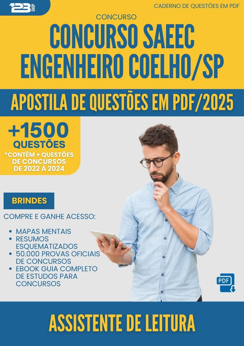 Apostila de Questões para Concurso Assistente De Leitura Saeec da Prefeitura Engenheiro Coelho Sp 2025 - Mais de 1.500 Questões