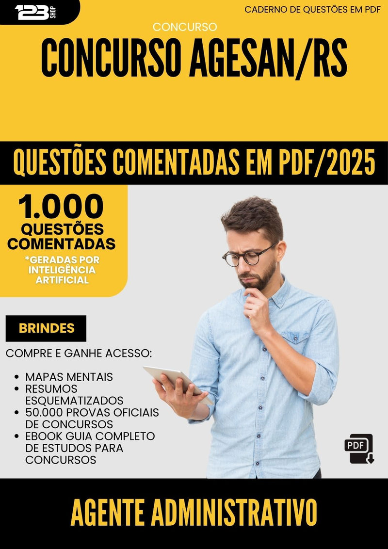 1000 Questões Comentadas para Concurso Agente Administrativo Agesan Rs 2025 - 1000 Questões