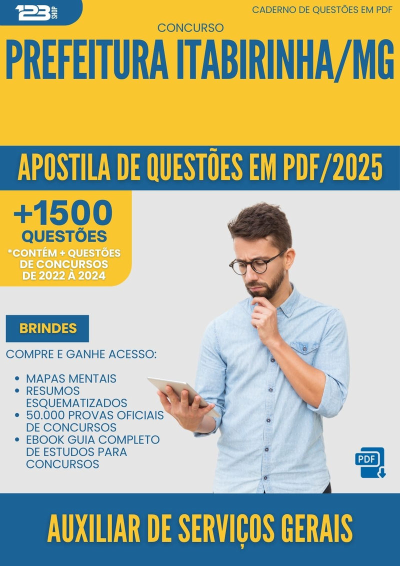 Apostila de Questões para Concurso Auxiliar De Servicos Gerais da Prefeitura Itabirinha Mg 2025 - Mais de 1.500 Questões