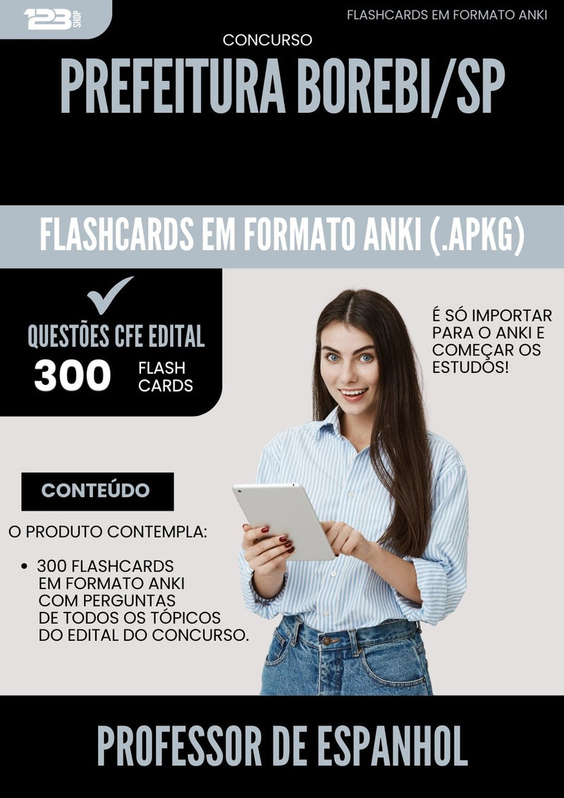 Flashcards para Concurso Professor De Espanhol da Prefeitura Borebi Sp 2025 - 300 Flashcards de Acordo com Edital