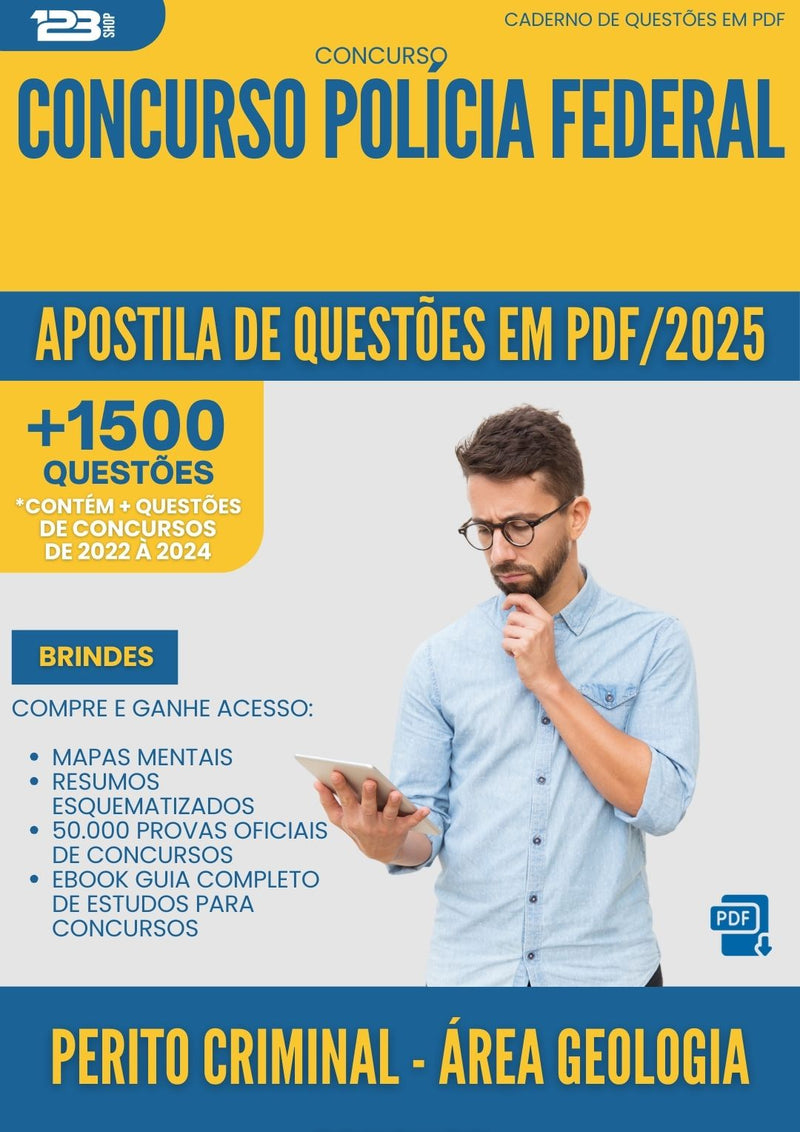 Apostila de Questões para Concurso Perito Criminal Area Geologia Forense Policia Federal 2025 - Mais de 1.500 Questões