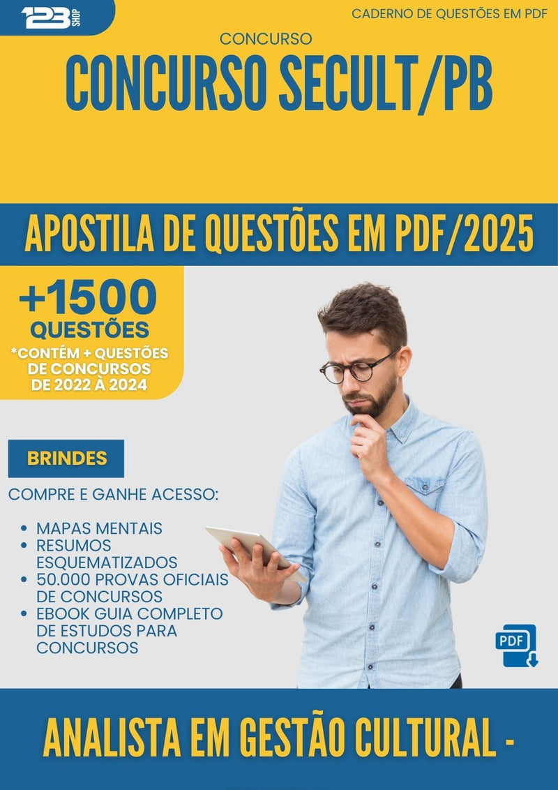 Apostila de Questões para Concurso Analista Em Gestao Cultural Teatro Secult Pb 2025 - Mais de 1.500 Questões