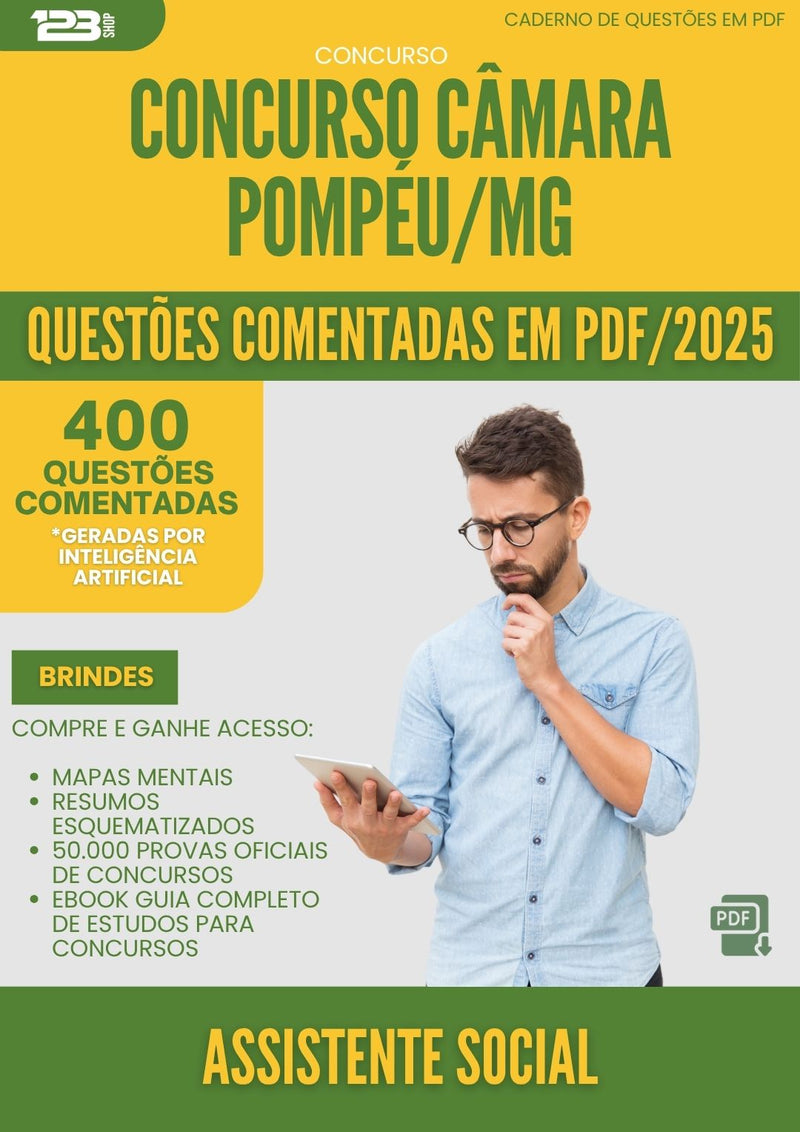 1000 Questões Comentadas para Concurso Agente Administrativo Camara da Prefeitura Pompeu Mg 2025 - 400 Questões