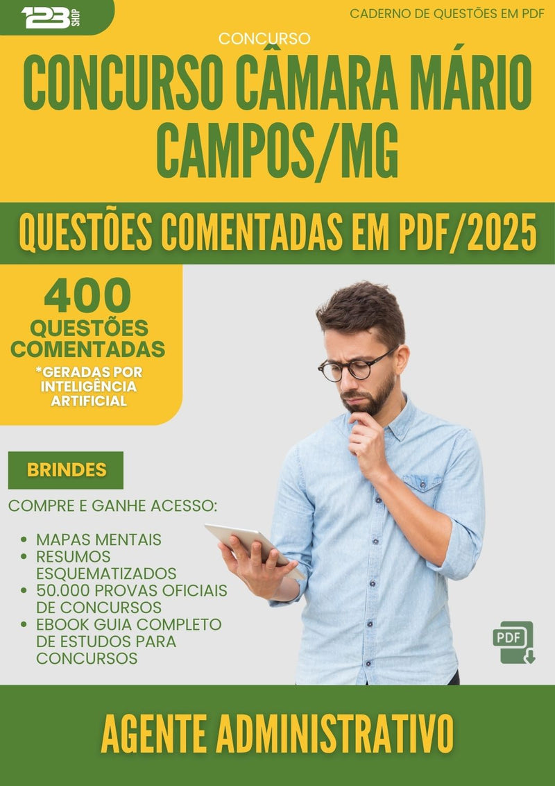 1000 Questões Comentadas para Concurso Agente Administrativo Camara da Prefeitura Mario Campos Mg 2025 - 400 Questões