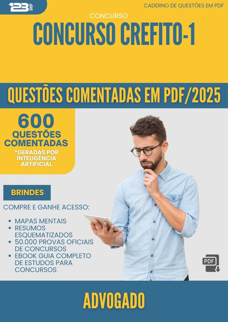 1000 Questões Comentadas para Concurso Advogado Crefito 1 2025 - 600 Questões