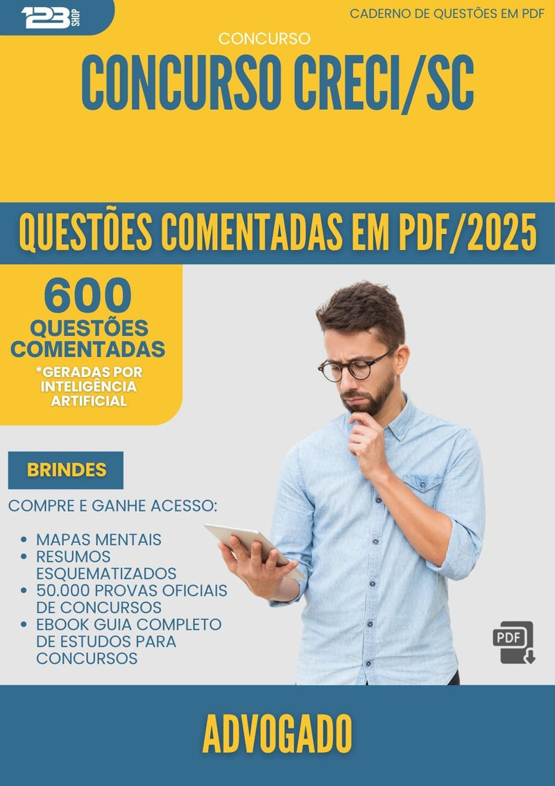 1000 Questões Comentadas para Concurso Advogado Creci Sc 2025 - 600 Questões