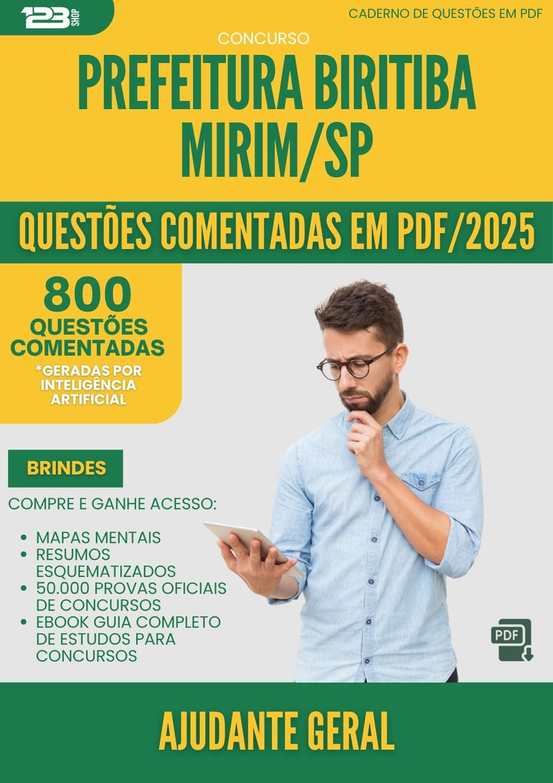 1000 Questões Comentadas para Concurso Ajudante Geral da Prefeitura Biritiba Mirim Sp 2025 - 800 Questões