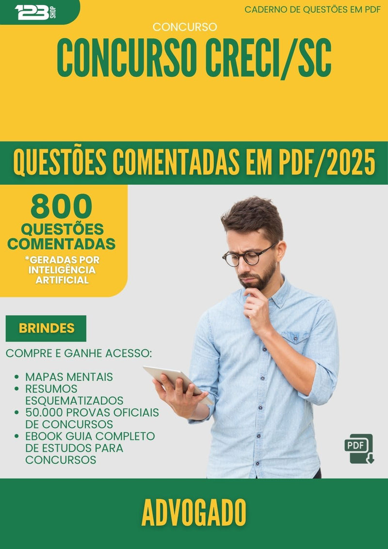 1000 Questões Comentadas para Concurso Advogado Creci Sc 2025 - 800 Questões