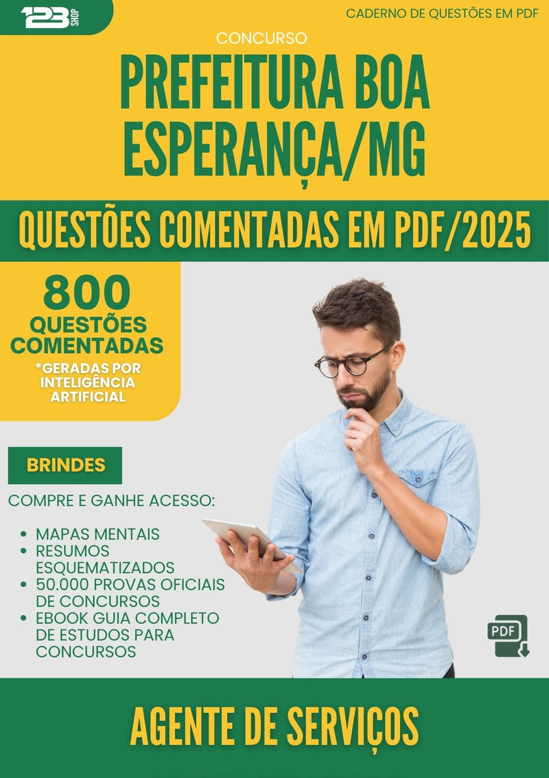 1000 Questões Comentadas para Concurso Agente De Servicos Administrativos da Prefeitura Boa Esperanca Mg 2025 - 800 Questões