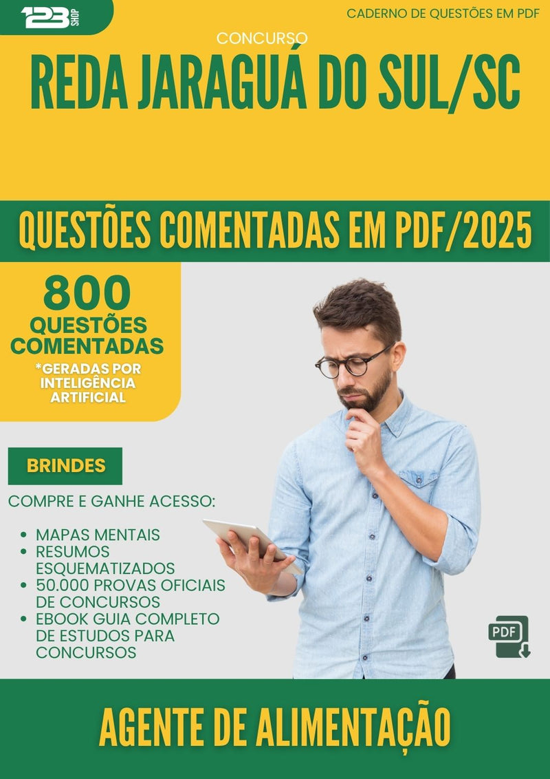 1000 Questões Comentadas para Concurso Agente De Alimentacao Reda da Prefeitura Jaragua Do Sul Sc 2025 - 800 Questões