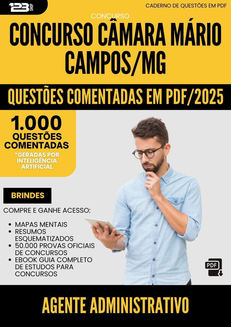 1000 Questões Comentadas para Concurso Agente Administrativo Camara da Prefeitura Mario Campos Mg 2025 - 1000 Questões