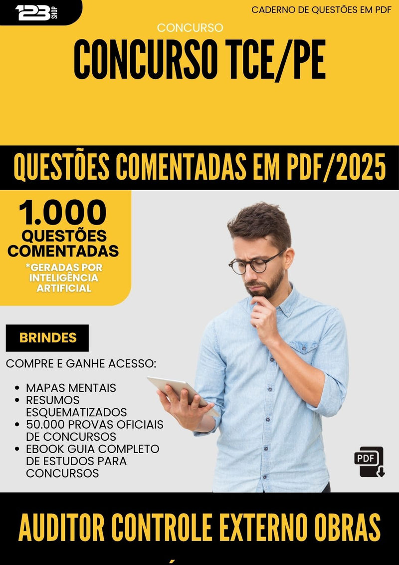 1000 Questões Comentadas para Concurso Auditor Controle Externo Obras Publicas Tce Pe 2025 - 1000 Questões