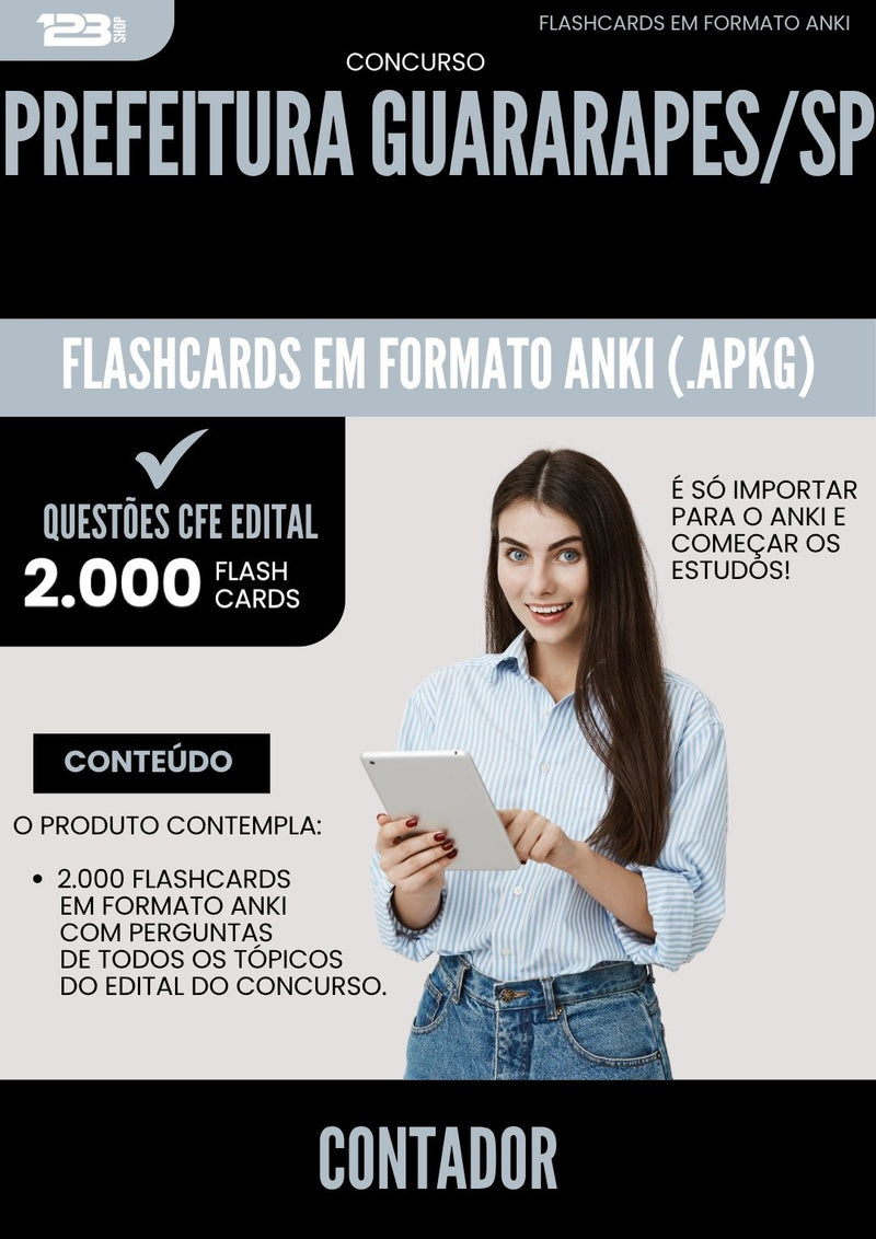 Flashcards para Concurso Contador da Prefeitura Guararapes Sp 2025 - 2000 Flashcards de Acordo com Edital