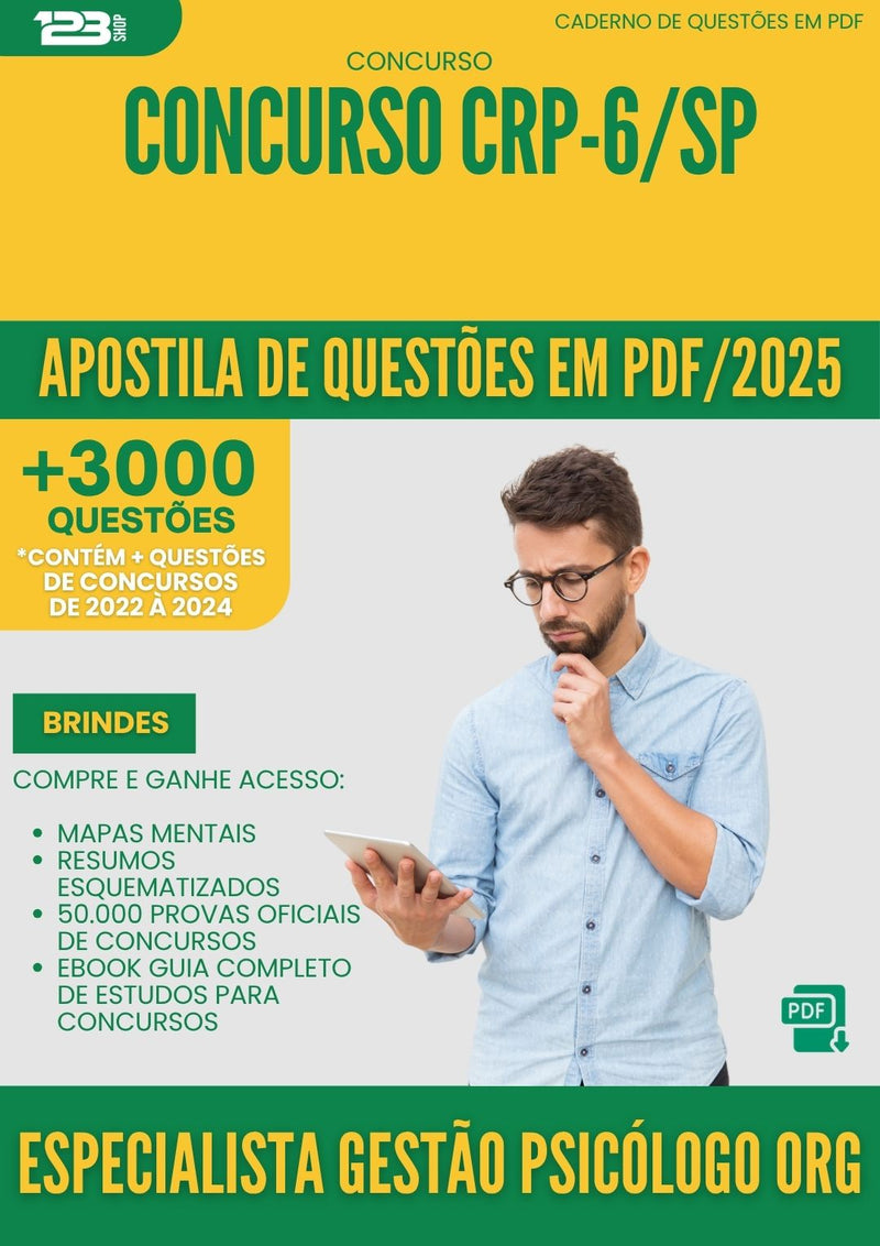 Apostila de Questões para Concurso Especialista Em Gestao Psicologo Organizacional Crp 6 Sp 2025 - Mais de 3.000 Questões