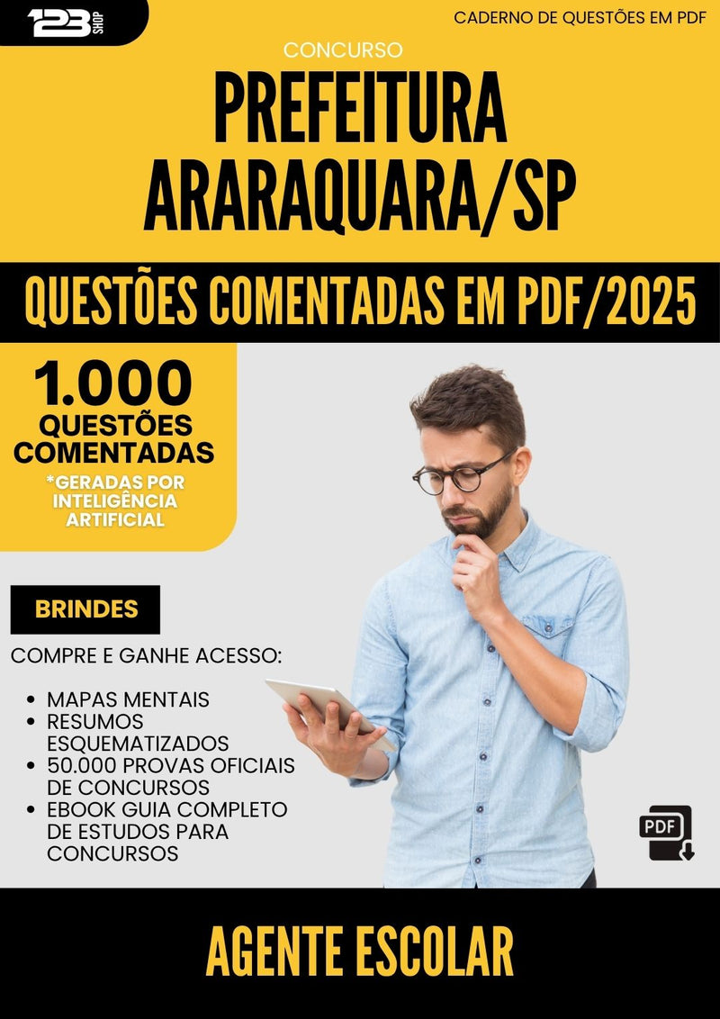 1000 Questões Comentadas para Concurso Agente Escolar da Prefeitura Araraquara Sp 2025 - 1000 Questões