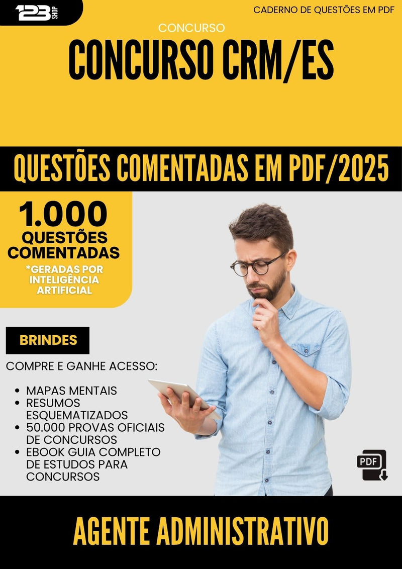 1000 Questões Comentadas para Concurso Agente Administrativo Crm Es 2025 - 1000 Questões