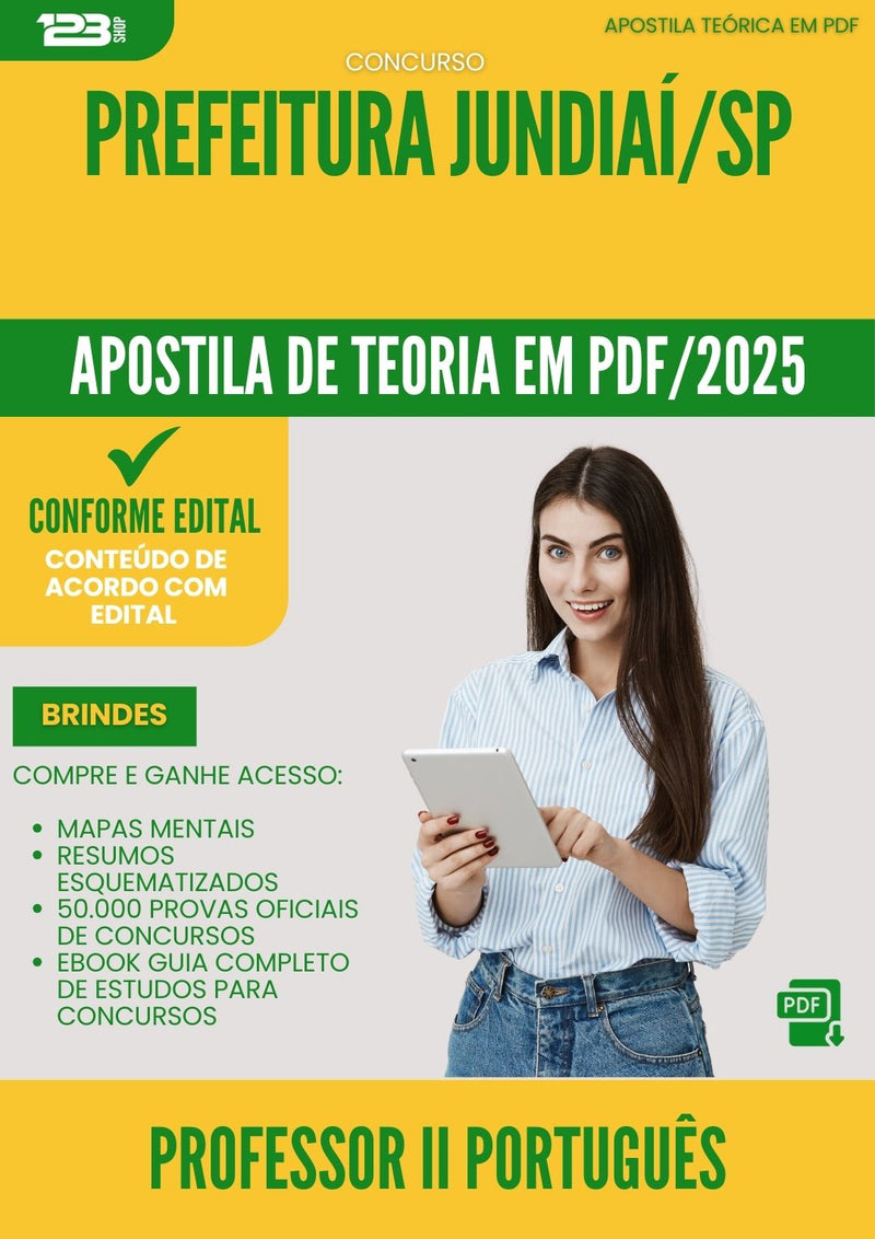 Apostila Teórica para Concurso Professor Ii Portugues da Prefeitura Jundiai Sp 2025 - Conteúdo de Acordo com Edital