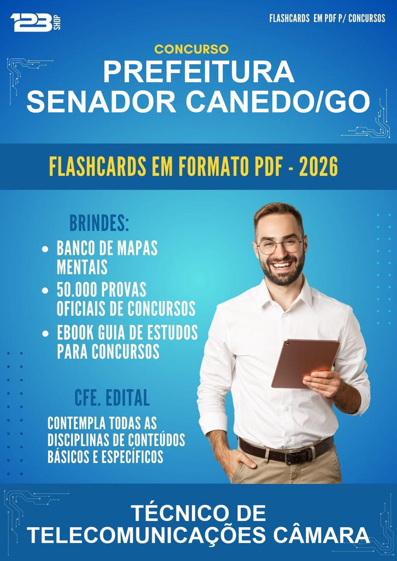 Flashcards em PDF para o Concurso Prefeitura Senador Canedo/GO para Técnico de Telecomunicações Câmara - 600 Flashcards